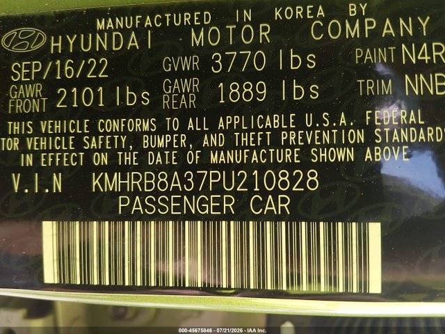 45675846 :رقم المزاد ، KMHRB8A37PU210828 vin ، 2023 Hyundai Venue Se مزاد بيع