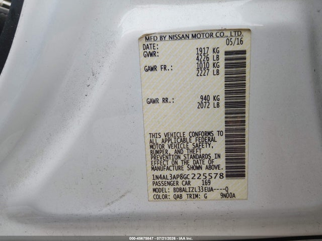 1N4AL3AP8GC225578 Nissan Altima 2.5 Sv