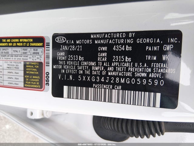KIA K5 EX 2021 5XXG34J28MG059590 Image 9