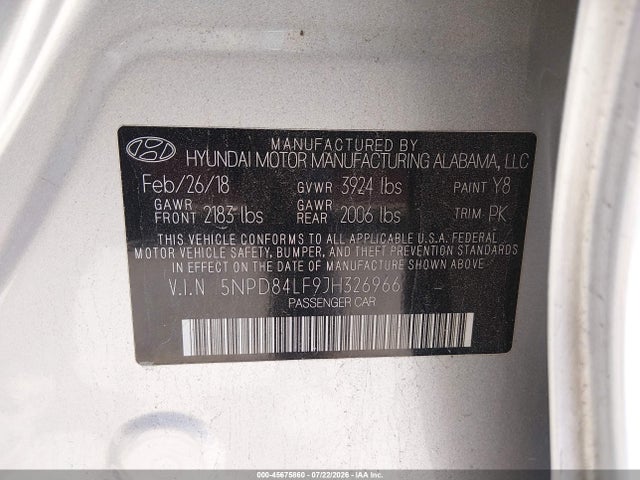 Продаж на аукціоні авто 2018 Hyundai Elantra Value Edition, vin: 5NPD84LF9JH326966, номер лоту: 45675860