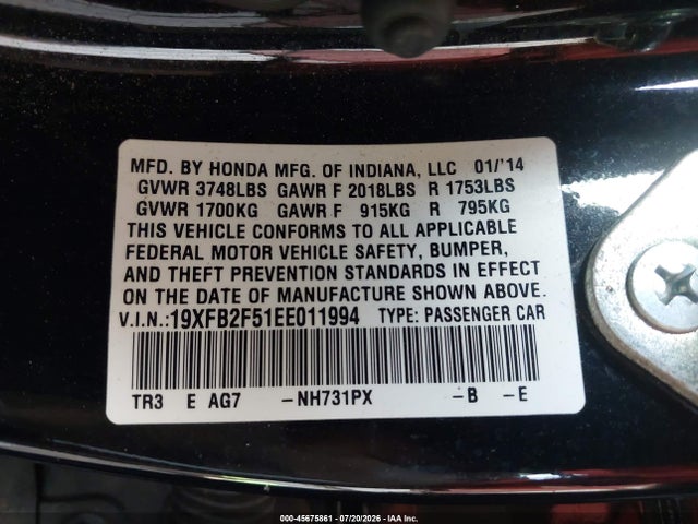 Продаж на аукціоні авто 2014 Honda Civic Lx, vin: 19XFB2F51EE011994, номер лоту: 45675861