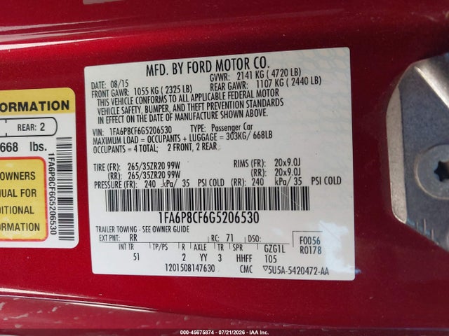 1FA6P8CF6G5206530 Ford Mustang Gt Premium