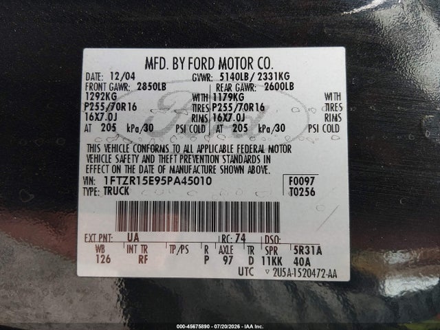 Aukcja sprzedaży 2005 Ford Ranger Edge/xl/xlt, vin: 1FTZR15E95PA45010, numer aukcji: 45675890