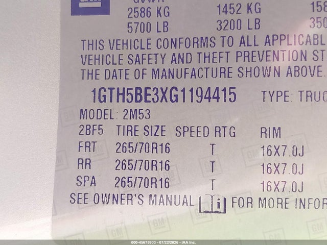 Aukcja sprzedaży 2016 Gmc Canyon 2wd, vin: 1GTH5BE3XG1194415, numer aukcji: 45675903