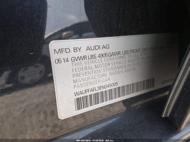 45675910 :رقم المزاد ، WAUFFAFL3EN045005 vin ، 2014 Audi A4 2.0t Premium مزاد بيع