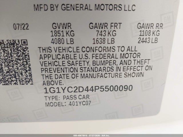 45675918 :رقم المزاد ، 1G1YC2D44P5500090 vin ، 2023 Chevrolet Corvette Stingray Rwd  3lt مزاد بيع