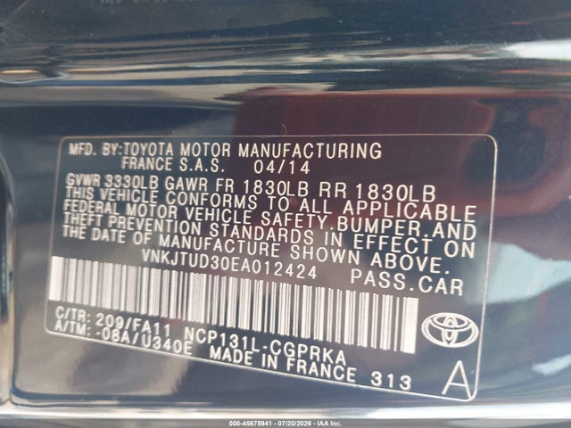 Продажа на аукционе авто 2014 Toyota Yaris L (tmmf Plant), vin: VNKJTUD30EA012424, номер лота: 45675941