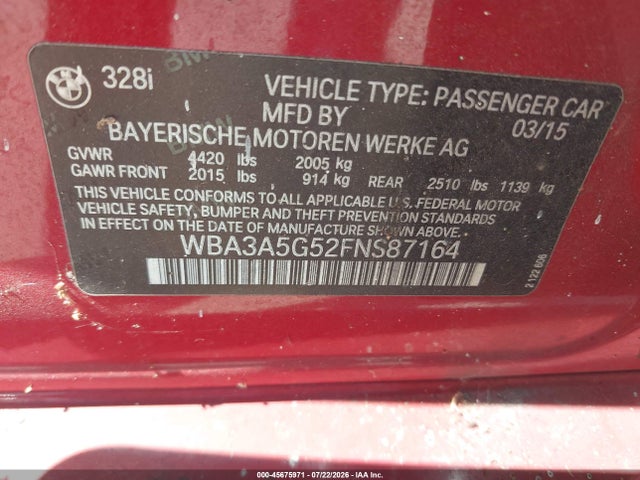 Продажа на аукционе авто 2015 Bmw 328i, vin: WBA3A5G52FNS87164, номер лота: 45675971