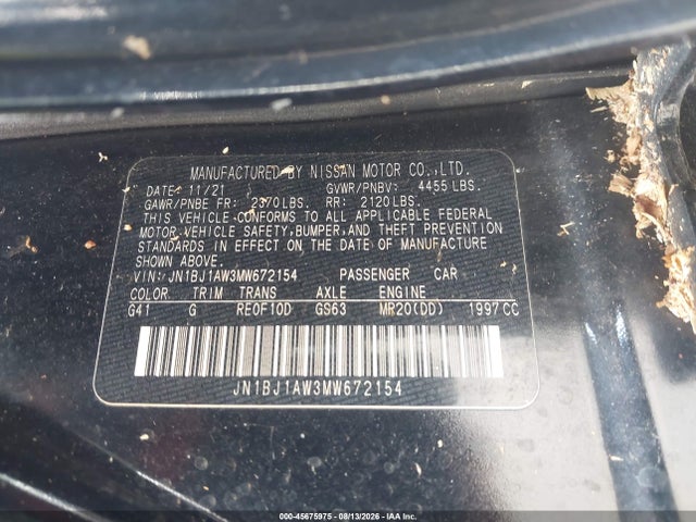 45675975 :رقم المزاد ، JN1BJ1AW3MW672154 vin ، 2021 Nissan Rogue Sport S Awd Xtronic Cvt مزاد بيع
