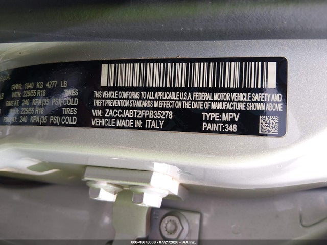Aukcja sprzedaży 2015 Jeep Renegade Latitude, vin: ZACCJABT2FPB35278, numer aukcji: 45676000