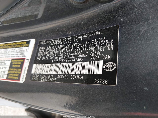 Aukcja sprzedaży 2009 Toyota Camry Le, vin: 4T1BE46K29U384309, numer aukcji: 45676063