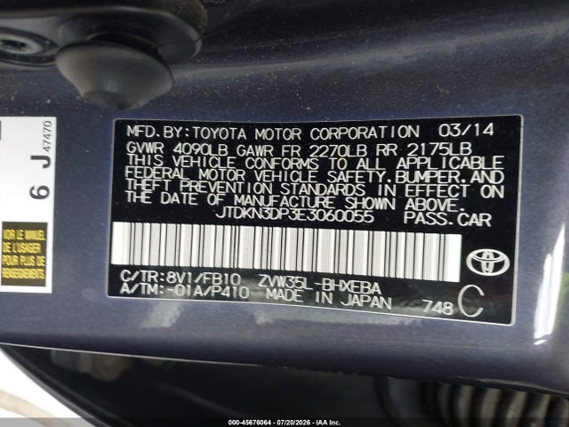 JTDKN3DP3E3060055 Toyota PRIUS PLUG-IN