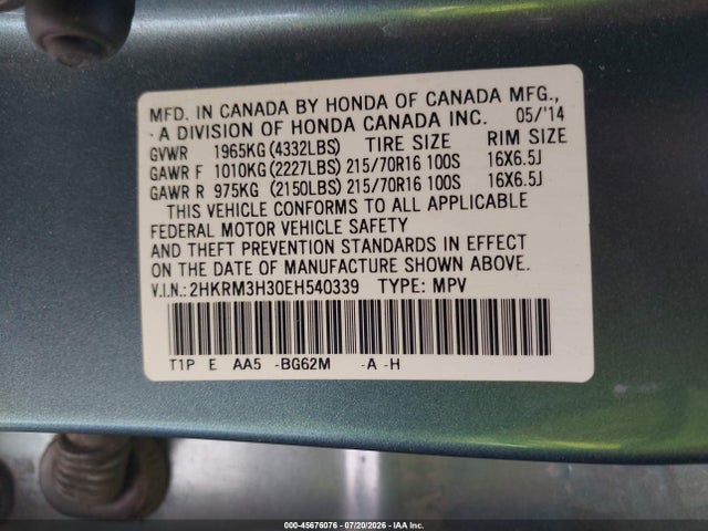 Honda CR-V LX 2014 2HKRM3H30EH540339 Image 9