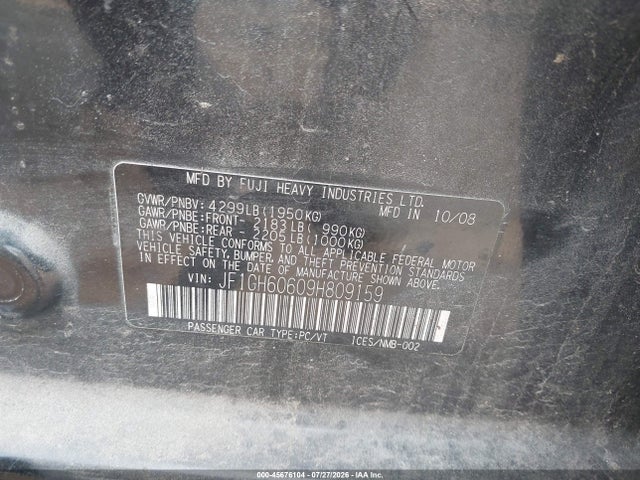 Продаж на аукціоні авто 2009 Subaru Impreza 2.5i, vin: JF1GH60609H809159, номер лоту: 45676104