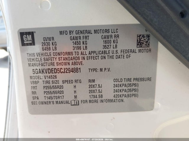 45676107 :رقم المزاد ، 5GAKVDED5CJ294881 vin ، 2012 Buick Enclave Premium مزاد بيع