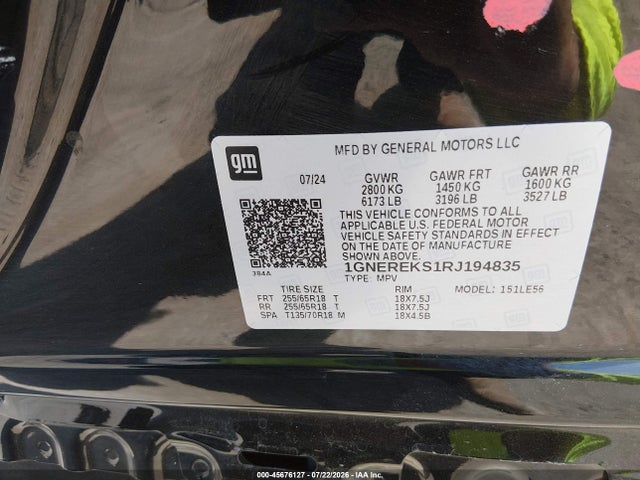 Aukcja sprzedaży 2024 Chevrolet Traverse Fwd Ls, vin: 1GNEREKS1RJ194835, numer aukcji: 45676127