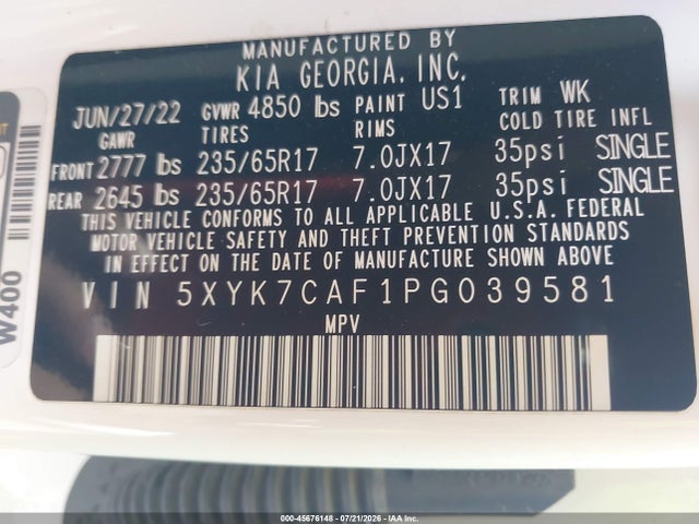 Продажа на аукционе авто 2023 Kia Sportage X-pro Prestige, vin: 5XYK7CAF1PG039581, номер лота: 45676148