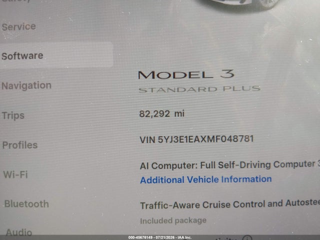 Tesla Model 3 Standard Range Plus Rear-wheel Drive 2021 5YJ3E1EAXMF048781 Image 14