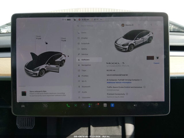 Tesla Model 3 Standard Range Plus Rear-wheel Drive 2021 5YJ3E1EAXMF048781 Image 7