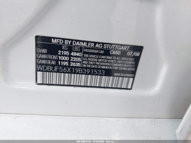Aukcja sprzedaży 2009 Mercedes-benz E 350, vin: WDBUF56X19B391533, numer aukcji: 45676163