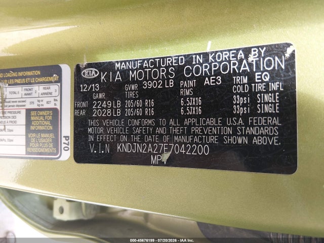 KIA Soul 2014 KNDJN2A27E7042200 Image 9