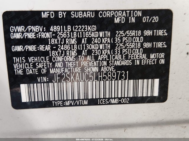 Subaru Forester Limited 2020 JF2SKAUC5LH589731 Image 9