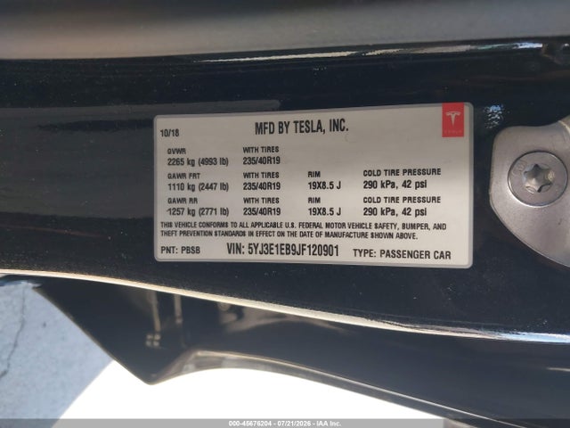 Tesla Model 3 Long Range/performance 2018 5YJ3E1EB9JF120901 Image 9