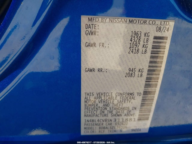 1N4BL4CV8SN311881 Nissan Altima Sr Fwd