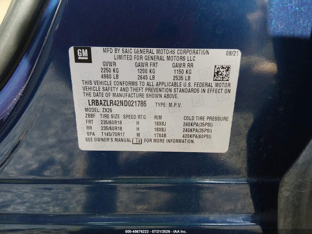 Aukcja sprzedaży 2022 Buick Envision Fwd Preferred, vin: LRBAZLR42ND021786, numer aukcji: 45676222
