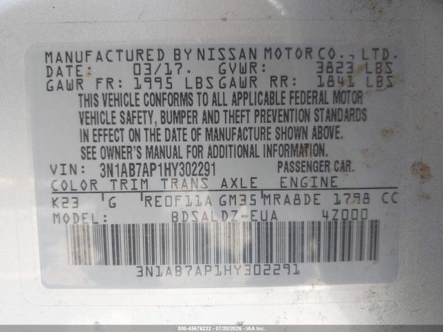 Nissan SENTRA SV 2017 3N1AB7AP1HY302291 Image 9