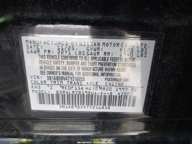 3N1AB9DV4TY216858 Nissan SENTRA SR
