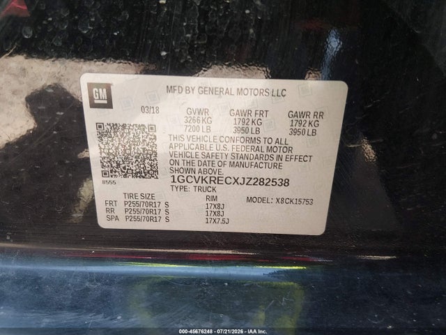 Продаж на аукціоні авто 2018 Chevrolet Silverado 1500 1lt, vin: 1GCVKRECXJZ282538, номер лоту: 45676248
