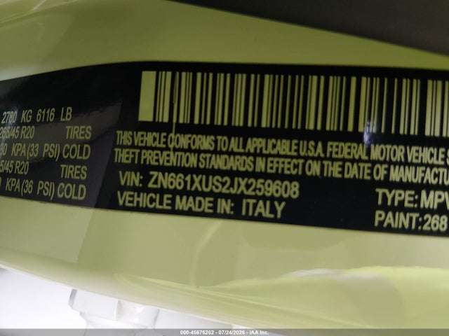 Продаж на аукціоні авто 2018 Maserati Levante Gransport, vin: ZN661XUS2JX259608, номер лоту: 45676262