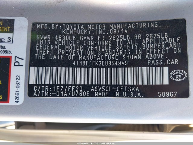 4T1BF1FK3EU854949 Toyota CAMRY SE
