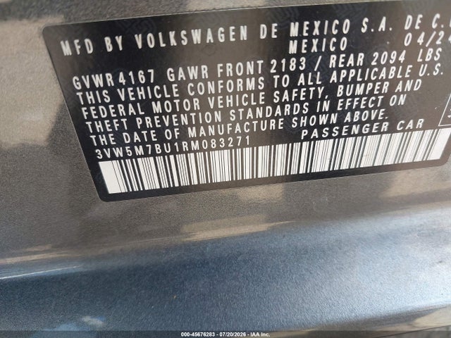 3VW5M7BU1RM083271 Volkswagen Jetta 1.5t S