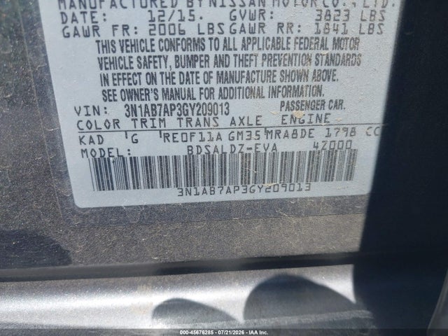 Nissan SENTRA SV 2016 3N1AB7AP3GY209013 Image 9