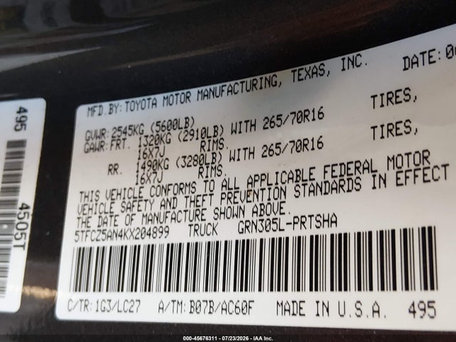 5TFCZ5AN4KX204899 Toyota Tacoma Trd Off Road