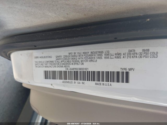 Продажа на аукционе авто 2009 Subaru Outback 2.5i, vin: 4S4BP60C996331621, номер лота: 45676357