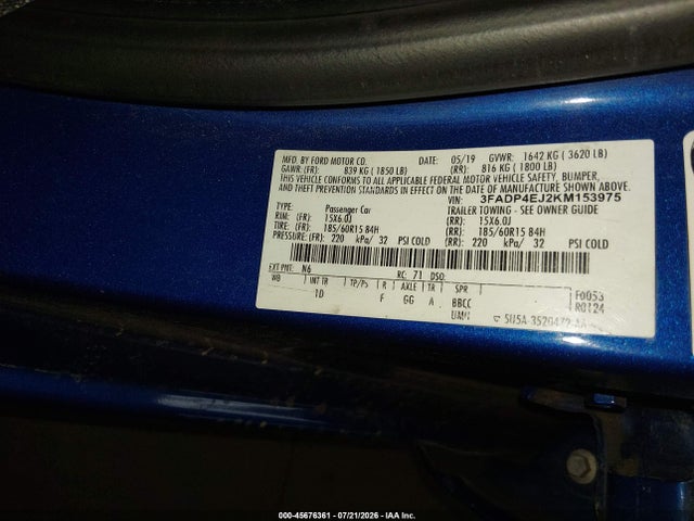 3FADP4EJ2KM153975 Ford FIESTA SE