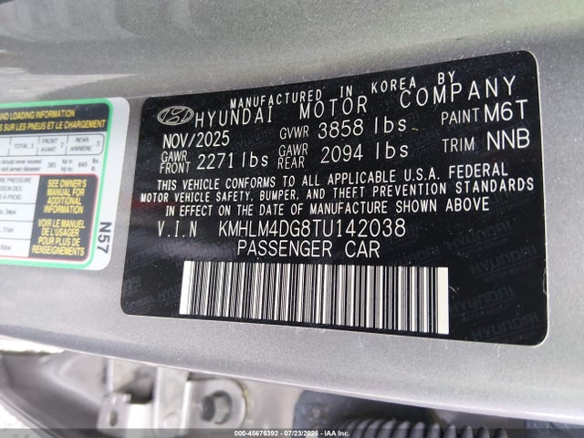 Aukcja sprzedaży 2026 Hyundai Elantra Sel Sport, vin: KMHLM4DG8TU142038, numer aukcji: 45676392