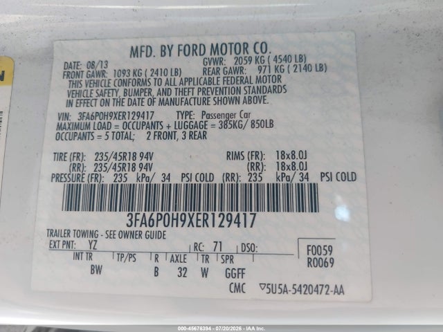 Ford FUSION SE 2014 3FA6P0H9XER129417 Image 9