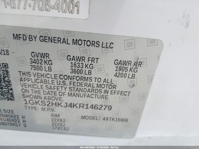 1GKS2HKJ4KR146279 GMC YUKON XL DENALI