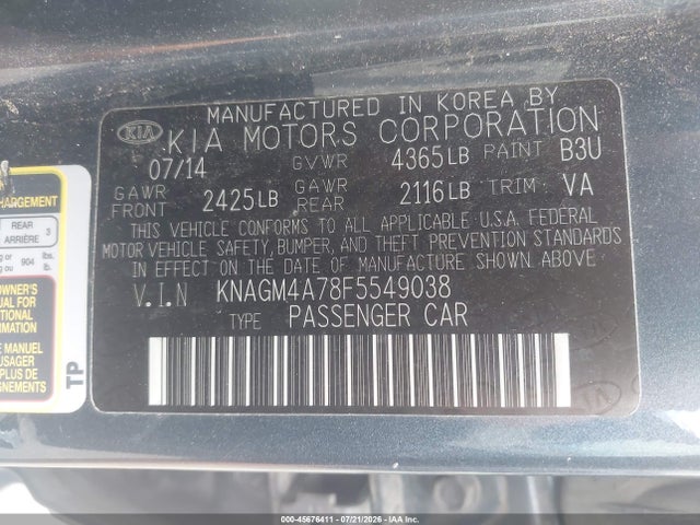 KIA Optima Lx 2015 KNAGM4A78F5549038 Image 9
