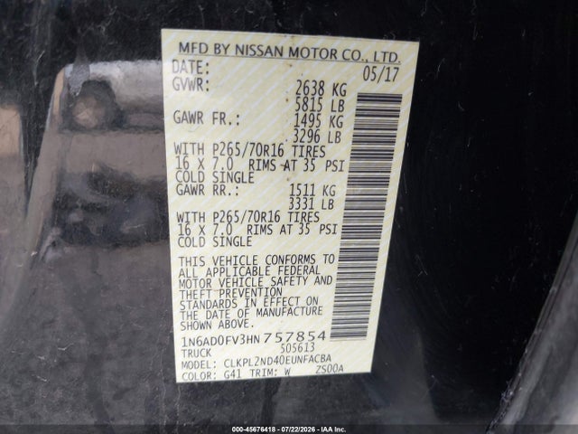 Nissan Frontier Sv 2017 1N6AD0FV3HN757854 Image 9