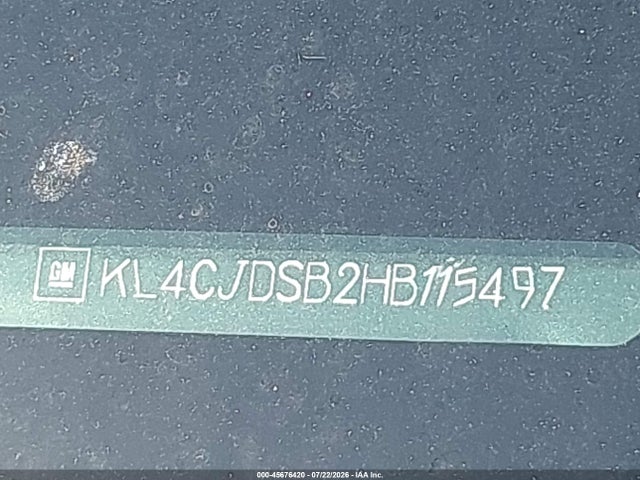 2017 Buick Encore Premium მანქანა იყიდება აუქციონზე, vin: KL4CJDSB2HB115497, აუქციონის ნომერი: 45676420
