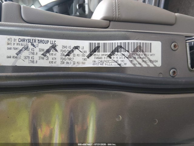Продаж на аукціоні авто 2012 Jeep Grand Cherokee Laredo, vin: 1C4RJFAG9CC222185, номер лоту: 45676427