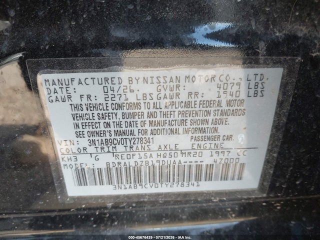 Aukcja sprzedaży 2026 Nissan Sentra Sv, vin: 3N1AB9CV0TY278341, numer aukcji: 45676439