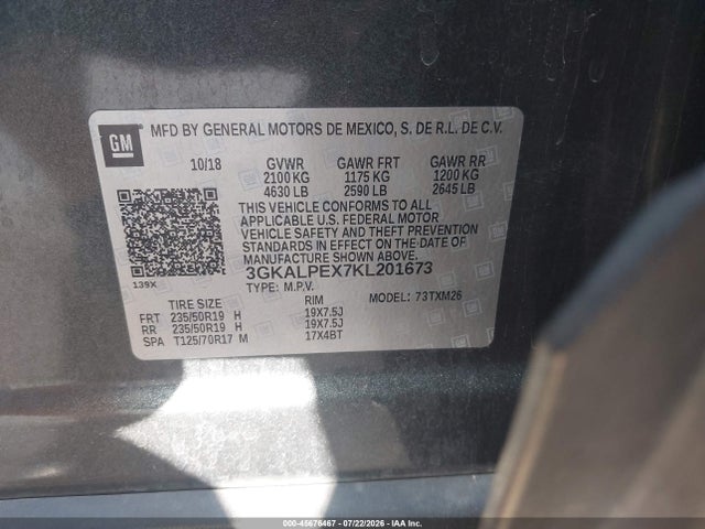 Продажа на аукционе авто 2019 Gmc Terrain Slt, vin: 3GKALPEX7KL201673, номер лота: 45676467