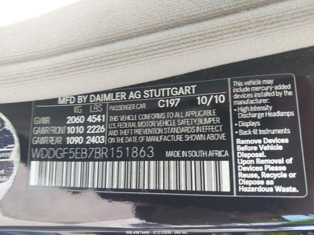45676469 :رقم المزاد ، WDDGF5EB7BR151863 vin ، 2011 Mercedes-benz C 300 Luxury مزاد بيع