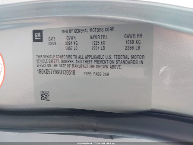 Aukcja sprzedaży 2009 Cadillac Dts 1sc, vin: 1G6KD57Y99U138618, numer aukcji: 45676484